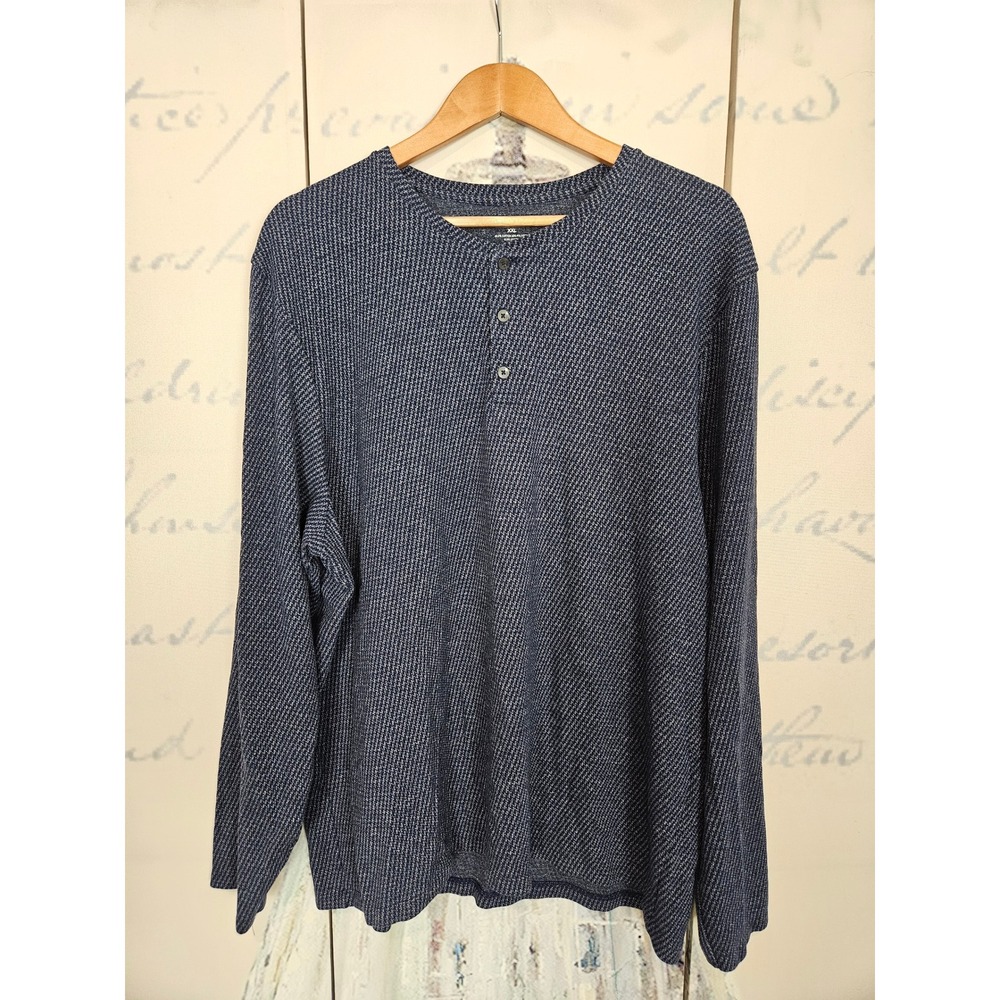 Bonobos Mens Slim Fit Henley Shirt XXL Navy Blue Textured Long Sleeve BKT10751N